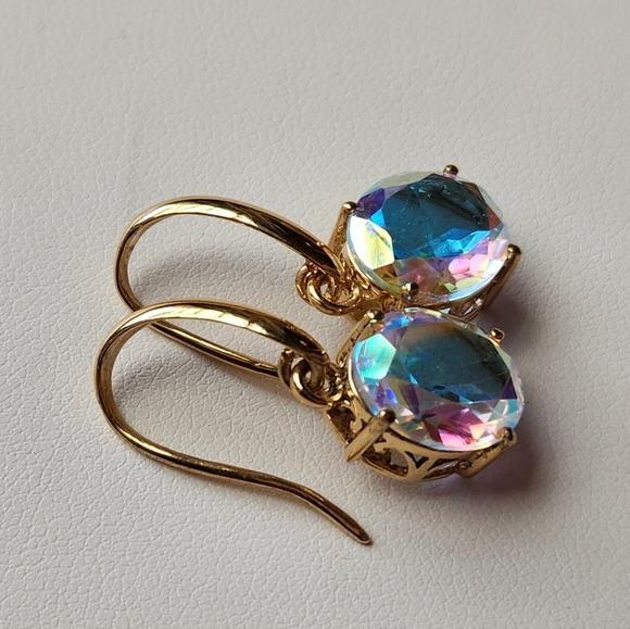 Simulated Aurora Borealis Dangle Earrings - Picture 5 of 7